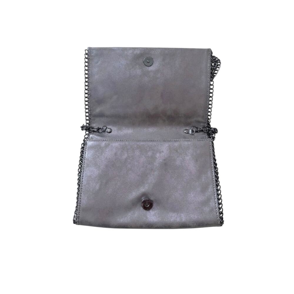 Chelsea28 Faux Leather Chain Crossbody Clutch Envelope Metallic Silver Gunmetal - Picture 3 of 5